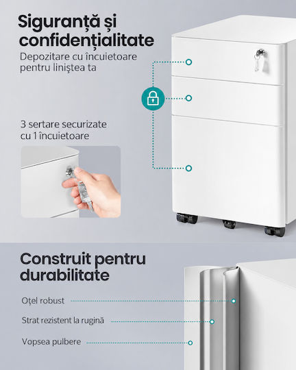 Dulap de Birou din Plastic cu Roți și Încuietoare White 50x39x59cm