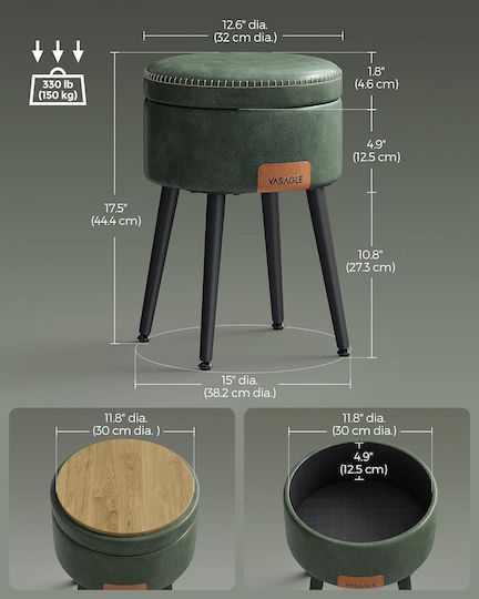 Taburete de Cameră de zi cu Spațiu de Depozitare Tapițat cu Piele Sintetică Green