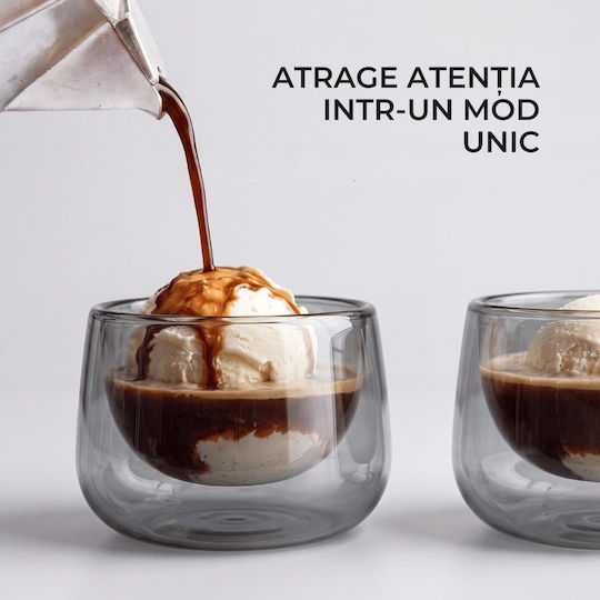Miamio Set Cesti Cappuccino Din Sticlă Gri 180ml 2 Bucăți