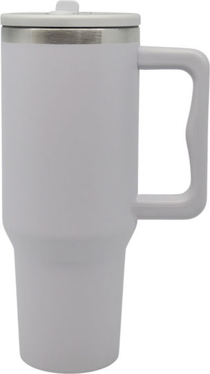 Ankor Handled Tumbler Θερμός Ανοξείδωτο 1.2lt Light Grey με Καλαμάκι και Λαβή