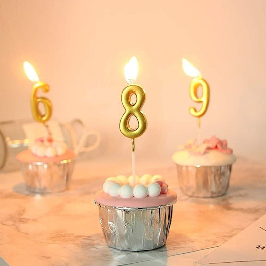 Cake Candle Flippy Number 8 Design Party 4.5 X 2.5 Cm Paraffin Gold