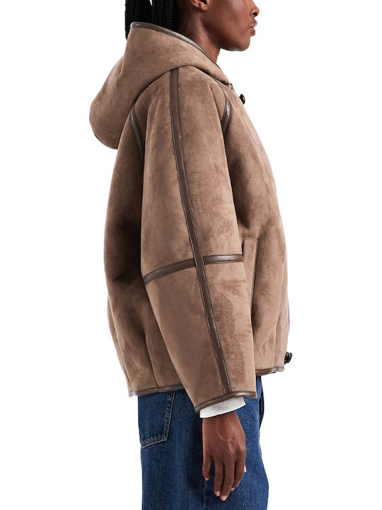 Women's Suede Biker Jacket Brown