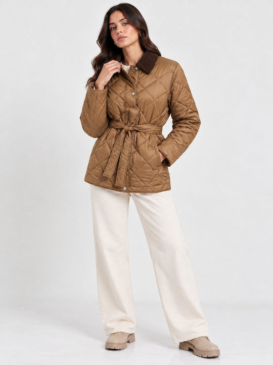 Only Long Women's Jacket for Winter Brown