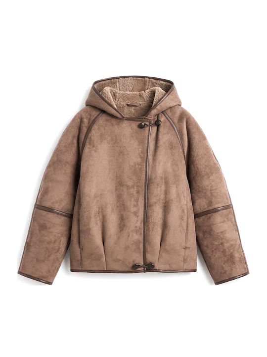 Women's Suede Biker Jacket Brown