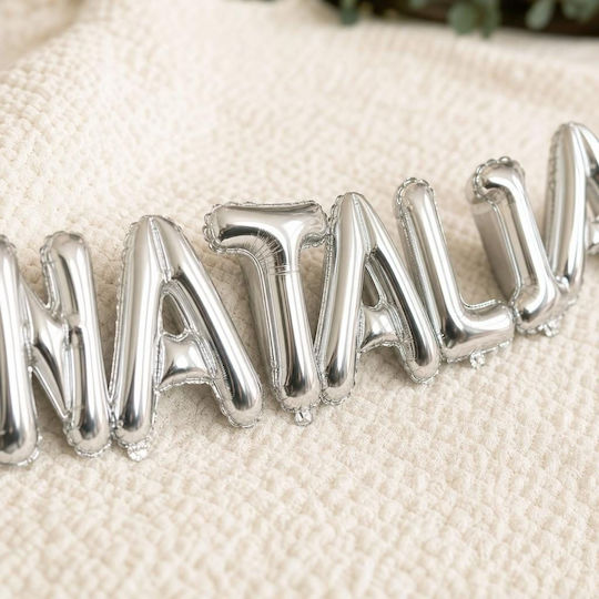 Set of 7 Balloons Letters with Name Silver Foil 40cm