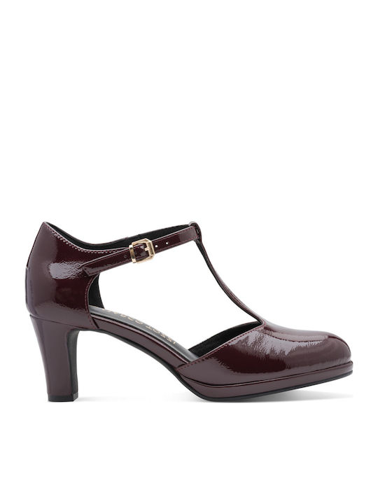 Pumps mit Plateau mit Riemchen & Mittlerer Absatz Burgundisch