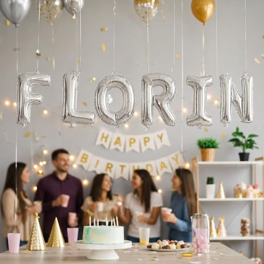 Set of 6 Balloons Letters A with Name Silver Foil with LEDs 40cm (with Personalization)
