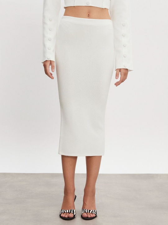 High Waist Midi Skirt Off White
