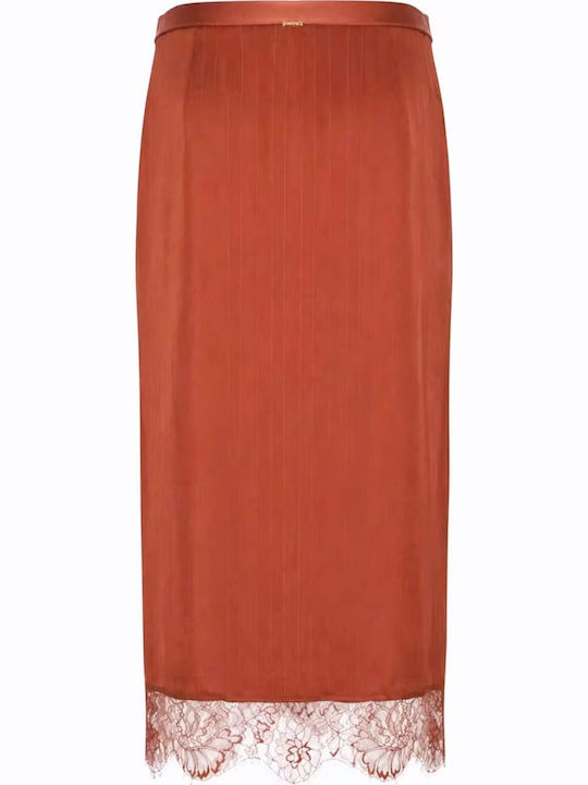 Satin Midi Envelope Skirt Terracotta