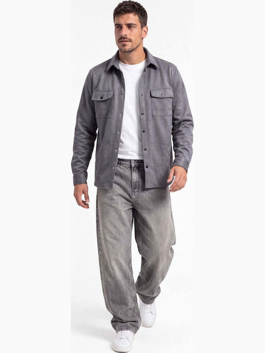 Overshirt Gri cu Mânecă Lungă Alcantara