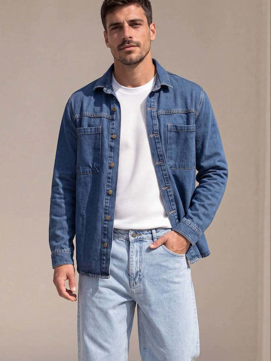 Langärmeliges blaues Jeanshemd