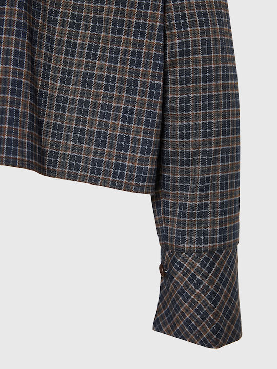Long Sleeve Women's Shirt Navy Blue Checked