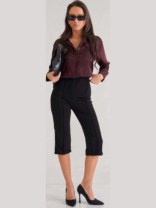 Long Sleeve Women's Satin Shirt Burgundy