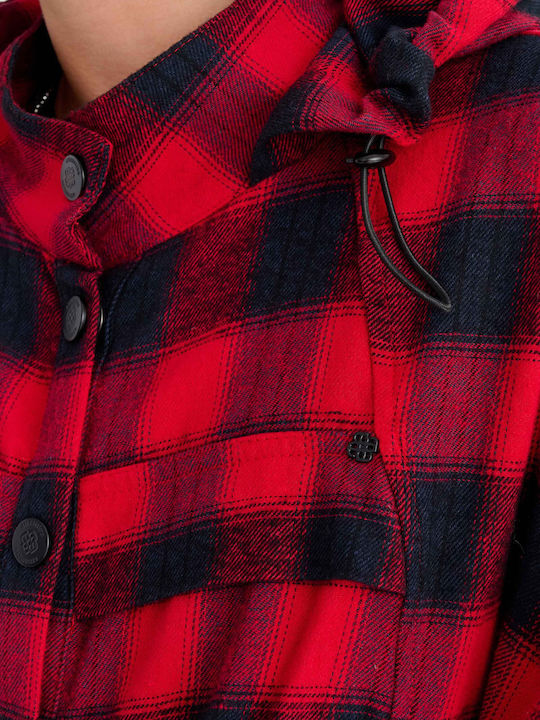 Long Sleeve Women's Shirt Red Checked 9923913-Multicolor