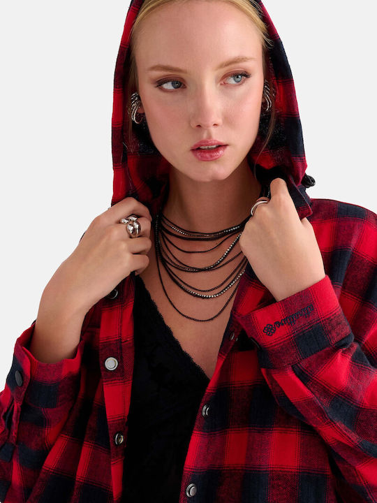 Long Sleeve Women's Shirt Red Checked 9923913-Multicolor