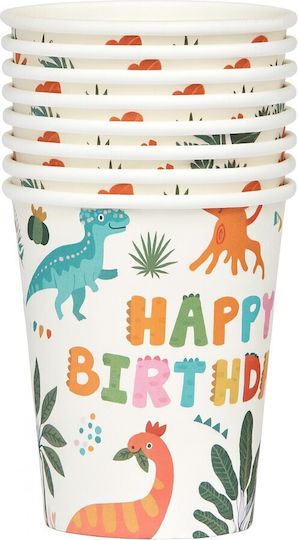 Set 10 Pahare Flippy Cu Imprimeu Dinozaur Din Carton 250 Ml 7.5 X 8.5 X 5.2 Cm Multicolor