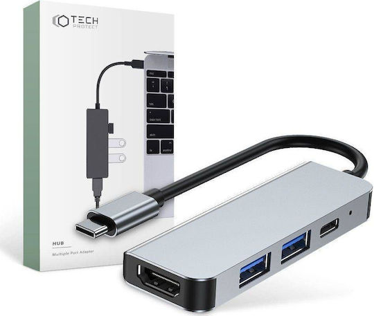 Tech-Protect v2 Hub mit 4 Anschlüssen mit USB-C Verbindung Grau