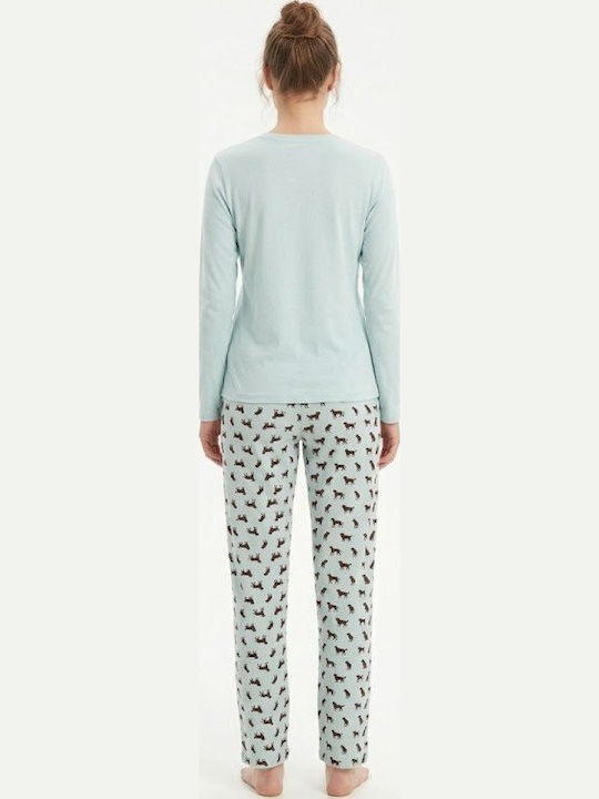 Soccus Set De Pijamale Dama De Iarnă Din Bumbac Albastru Deschis
