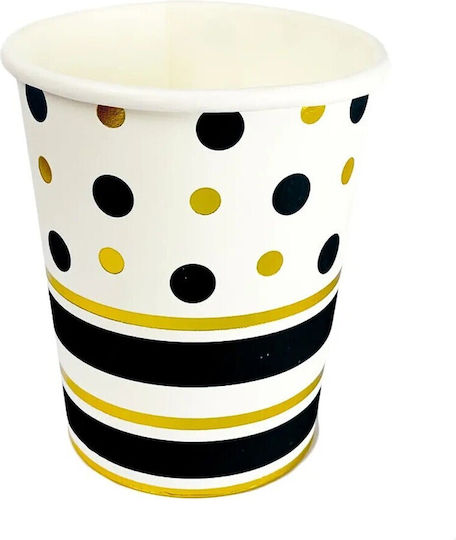 Set 10 Pahare Flippy Cu Buline Dungi Imprimeu Carton 250 Ml 7.5 X 8.5 X 5.2 Cm Negru Auriu