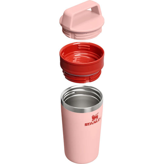 Stanley Cafe To Go Becher mit Griff Thermosflasche Rostfreier Stahl 350ml Orange mit Stroh und Handgriff