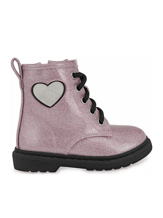 Anatomische Kinderstiefel mit Schnürsenkeln & Lichtern Rosa