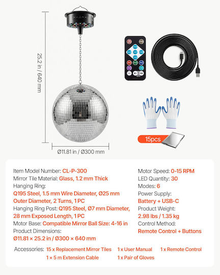 Vevor Glob disco Oglindă LED RGB