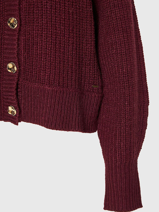 Gestrickte Damen Strickjacke mit Knöpfen Burgundisch