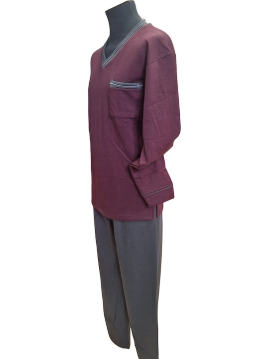 Lanotte Pijama de Iarnă pentru Bărbați din Bumbac Burgundy