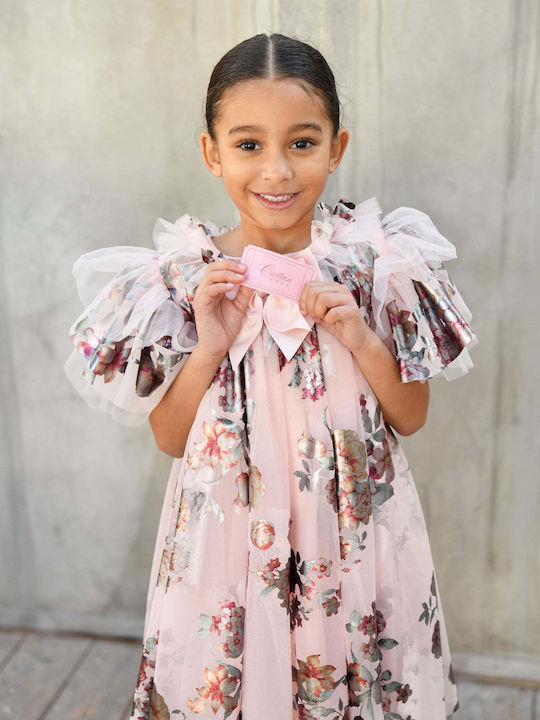 Rochie pentru copii din tulle Floral Roz