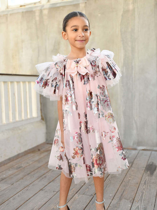 Rochie pentru copii din tulle Floral Roz