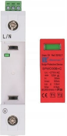 Spamel Варистор Мълниезащитен Панел Тип 1+2 Клас Bc Еднополюсен Spmo30bc 1p