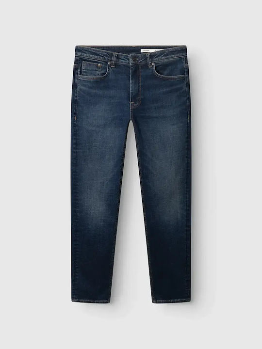 Men's Jeans Pants Slim Straight Fit Dark Blue