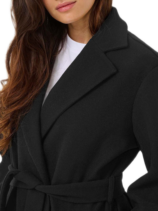 Women's Coat Black with Buttons