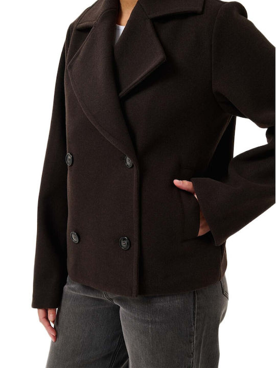 Women's Half Coat Brown with Buttons