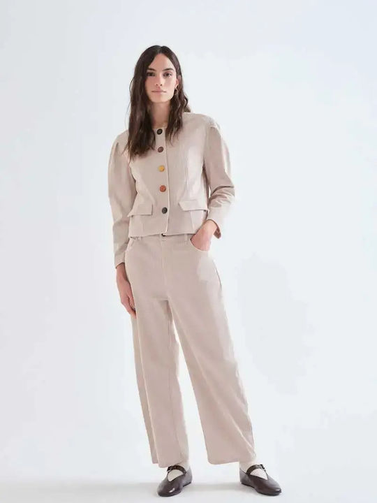 Women's Beige Coat with Buttons
