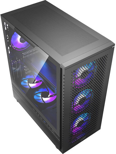PCCOOLER ME200 Mesh Gaming Middle Tower Carcasă PC cu Deschidere Laterală și Iluminare ARGB Negru