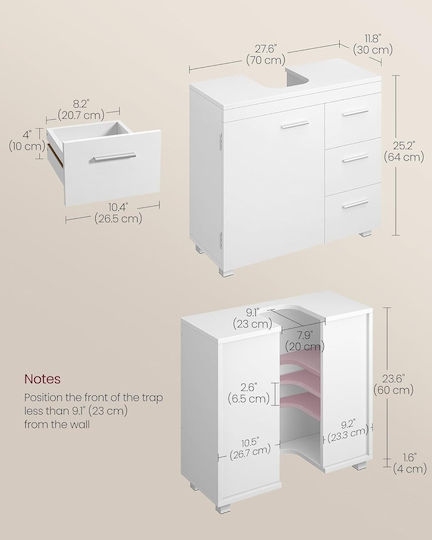 Songmics Ντουλάπι Μπάνιου 70x30x64cm Λευκό