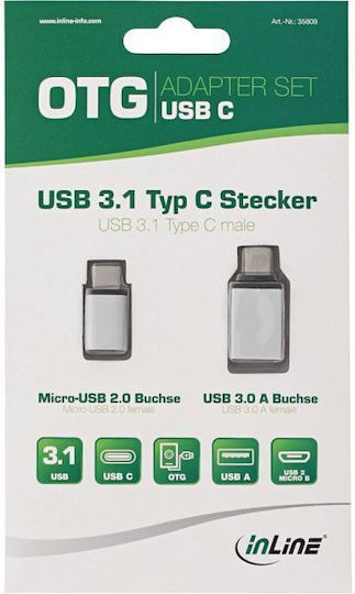 InLine 35809 Μετατροπέας USB-C male σε micro USB female Λευκό