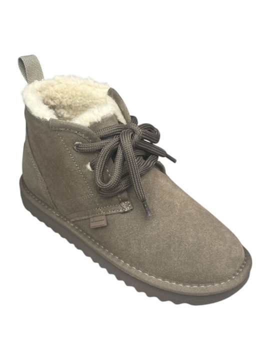 Nordic Leather Women's Ankle Boots with Fur Brown