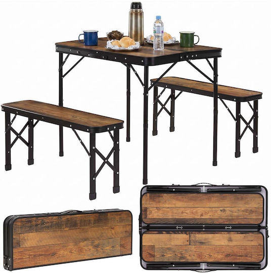 Set Masă Din Aluminiu Pentru Camping Pliabil În Valiză 90x60x70cm Maro