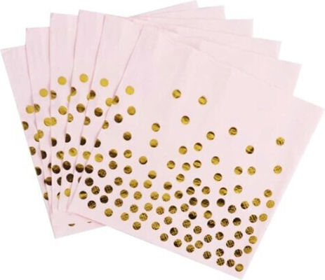 Set 20 Servetele Pentru Petreceri Flippy Cu Buline Aurii Roz 17 X 17 Cm
