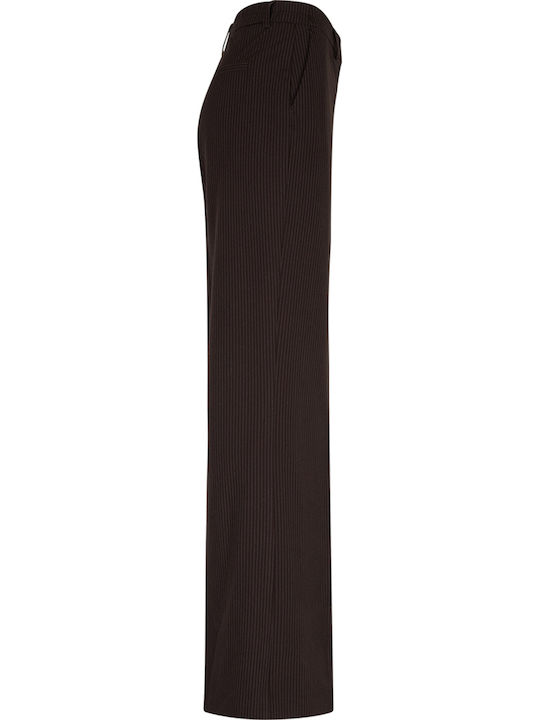 Damen Hochbund Stoff Hose Gestreift Espresso