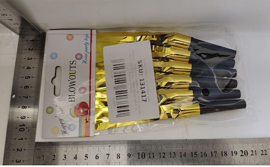 Set 6 Fluierături pentru petrecere cu ciucuri Flippy Plastic Auriu