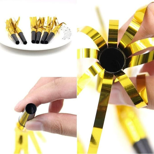 Set 6 Fluierături pentru petrecere cu ciucuri Flippy Plastic Auriu
