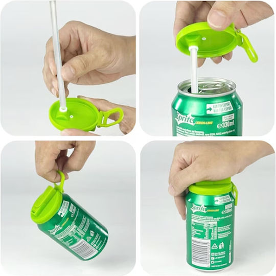 Capac Antipicurare Pentru Doze Flippy Pai Transparent Model Reutilizabil Mâner De Transport Din Plastic 5,4 Cm Verde