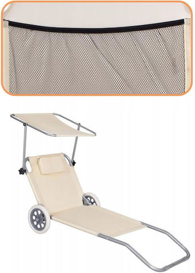 Șezlong De Plajă Bej Pliabil Din Plastic Cu Parasolar 150x61cm