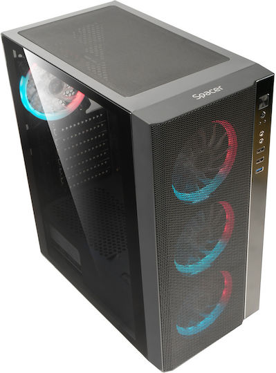 Spacer Rainbow Gaming Midi Tower Carcasă PC cu Deschidere Laterală și Iluminare RGB Negru