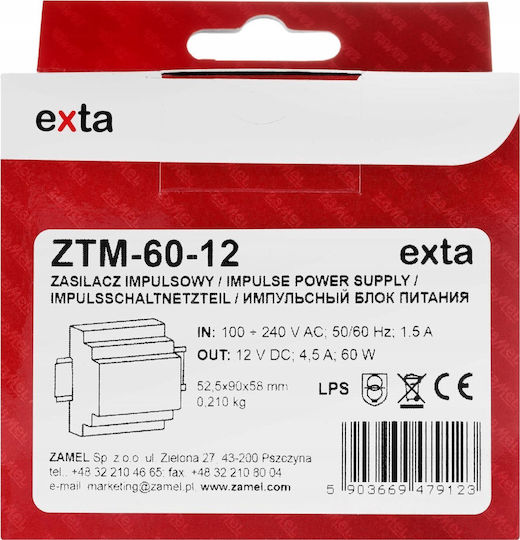 Zamel Sursă De Alimentare Din Rail Cu Ieșire 12V Și Putere 60W