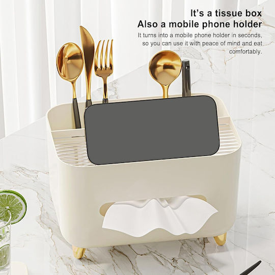 Napkin Holder Flippy Multifunctional Box Minimalist Design Abs Personal Items Holder Office 21x15x13 Cm Cream