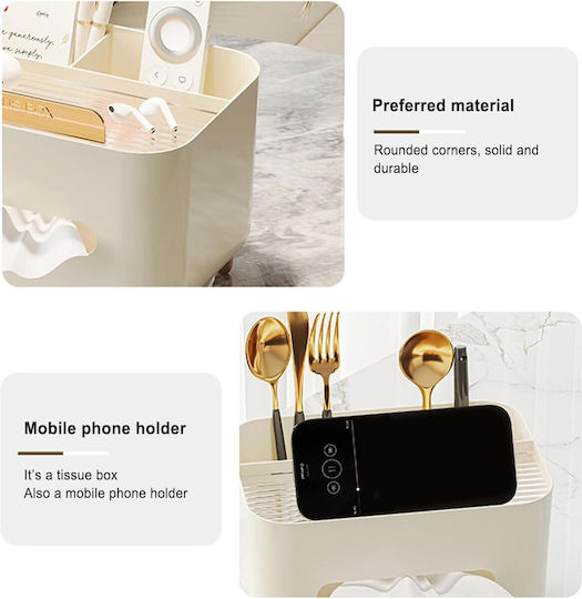 Napkin Holder Flippy Multifunctional Box Minimalist Design Abs Personal Items Holder Office 21x15x13 Cm Cream